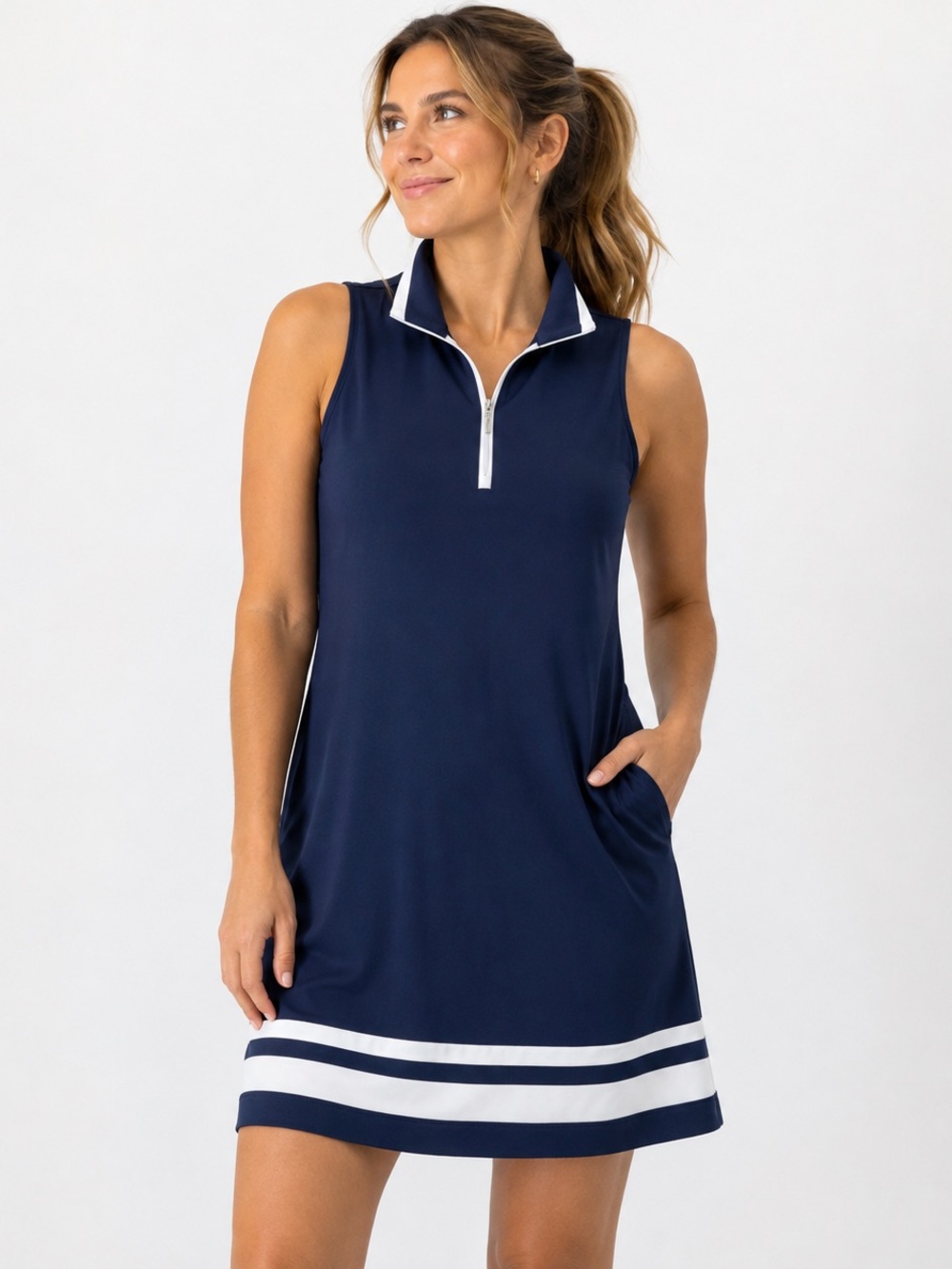 Izod Sleeveless Navy XXL Dress with White Trim zip stretch golf performance blue